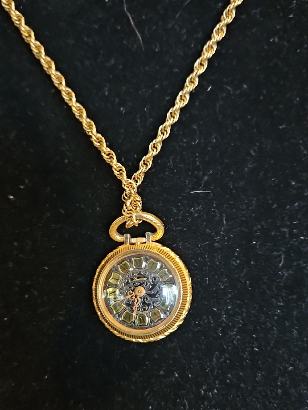 Vintage Lucerne Gold-tone Pocket Watch Pendant Necklace